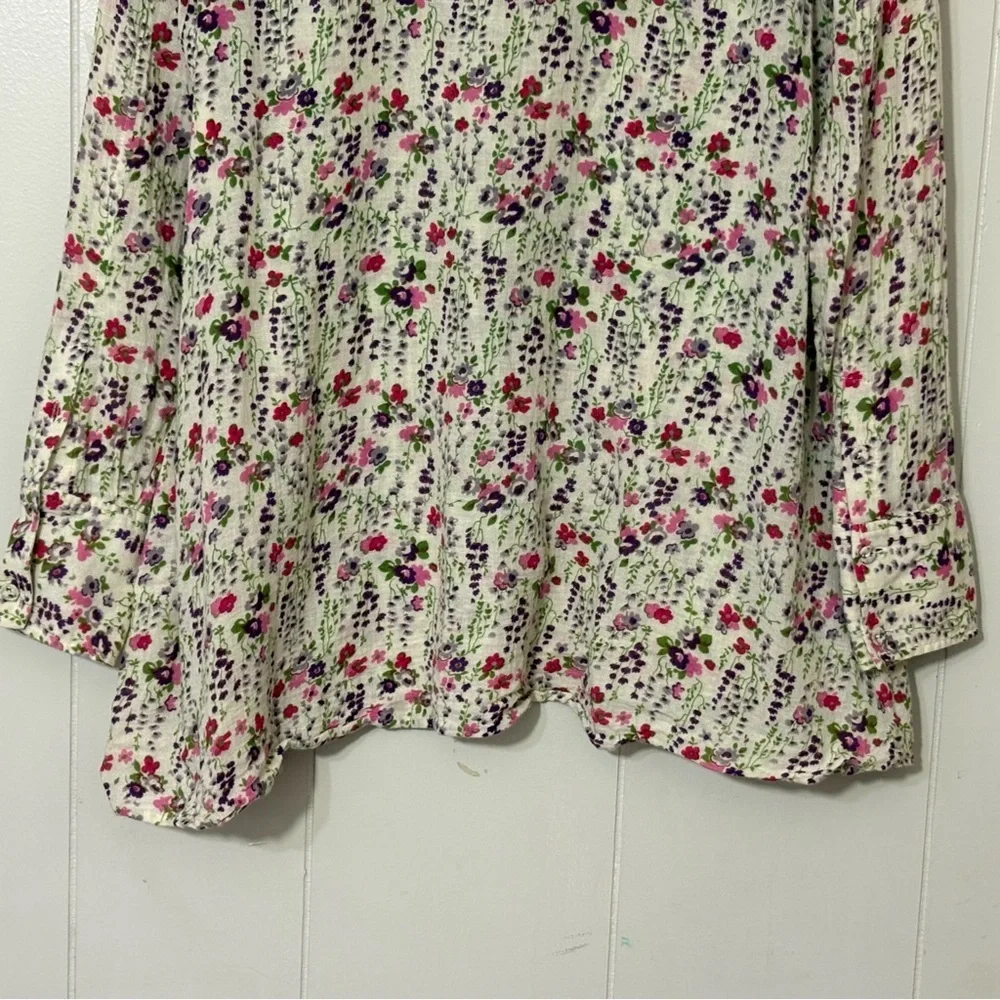 Free People Floral Button Down Blouse 2 Boho Cottagecore Long Sleeve Cotton
